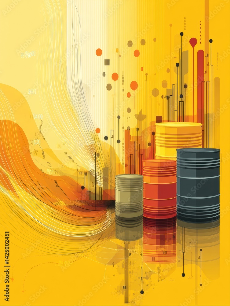 Leinwandbilder stylized barrels and oil graphs create a vivid abstract background representing energy market dynami