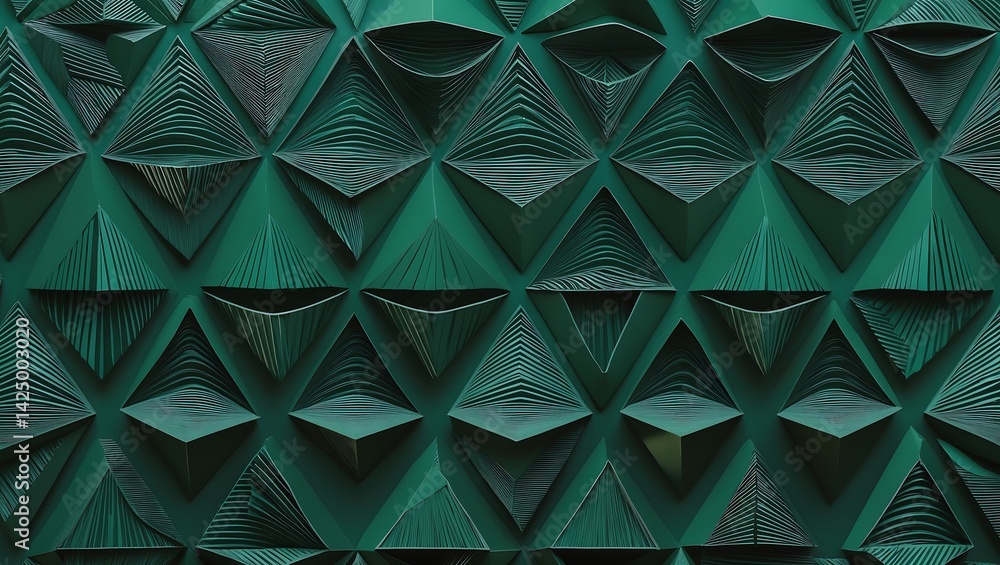 Poster abstract pattern of deep green triangles with intricate detail
