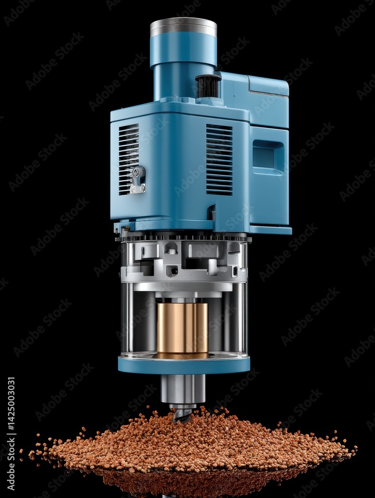 Poster a large industrial core drill extracts a cylindrical sample - mechanic part automated