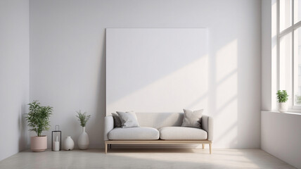 blank canvas in clean white minimalist interior room perfect background setup for product mockup wall art display modern template staging premium image stock photo