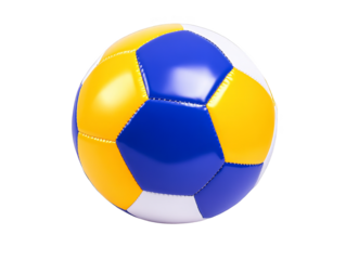 3D Illustration of a Vibrant Blue Yellow and White Polygonal Ball on Transparent Background