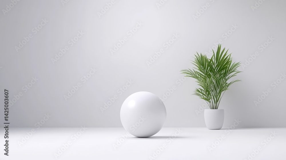 Poster white sphere with plant minimalist style high-resolution lighting centered composition smooth textur
