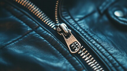 Close-up of a Zipper on a Dark Leather Jacket