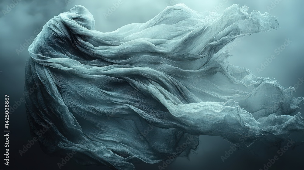 Poster serene and ethereal abstract with flowing fabric against a muted background