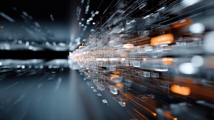 Abstract digital art representation of speed and motion with glowing lines and particles illustrating data flow and technology transformation in modern environments