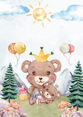 Cute Bear Watercolor, Woodland Forest Nursery Decor, Animal Illustration for Kids, Clipart for Children’s Books and Cards