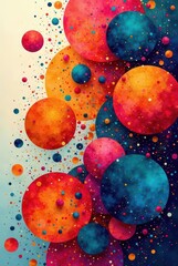 Vibrant Abstract Composition of Overlapping Spheres and Scattered Dots in a Colorful Palette