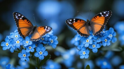 Fototapeta premium Two butterflies on forget-me-nots