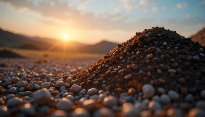 Obraz premium Pile of Dirt and Pebble at Sunset Landscape