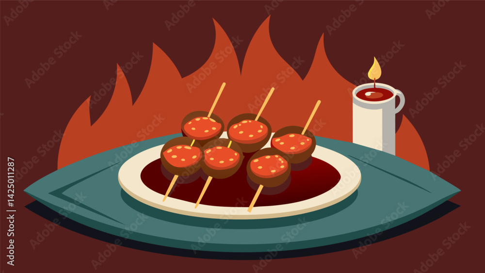Aufkleber a platter of sizzling meat skewers labeled the fear of the unknown served with a side of mysterious 