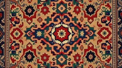 Intricate Vintage Rug Design Colorful Geometric Pattern Textile Background