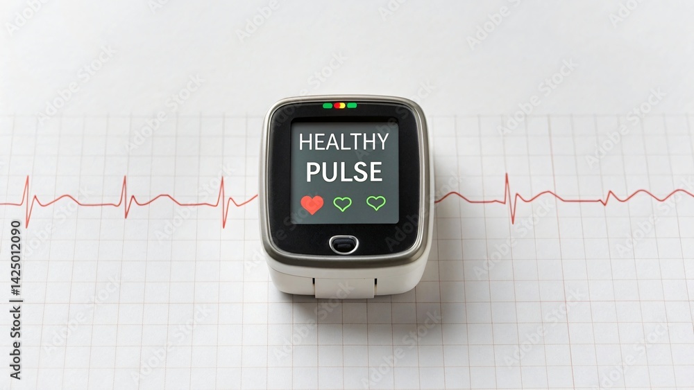Aufkleber healthy pulse rate monitoring device displaying normal heartbeat on ecg chart