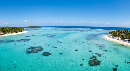 Obraz premium Tropical Island Aerial View Clear Water and White Sand