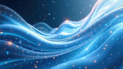 Abstract Blue Wave with Glimmering Particles A Serene Digital Artwork Featuring Flowing, Textured Curves and Sparkling Lights