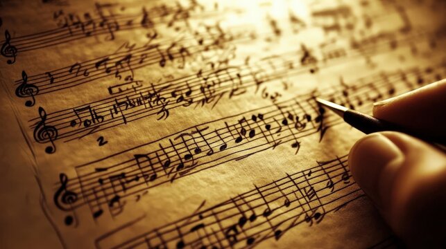 Vintage musical notation being hand-written.