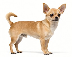Obraz premium Adorable Small Light Brown Chihuahua Dog Breed Puppy Standing White Background Studio Shot