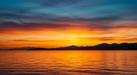 Obraz premium Scenic Seascape with Mountain and Colorful Sky