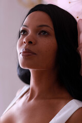 Close portrait of beautiful dark haired woman