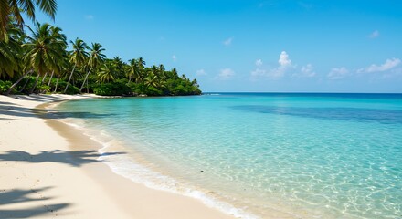 Fototapeta premium Tropical Beach with Palm Trees and Turquoise Water