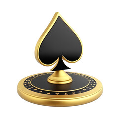 Fototapeta premium 3D Illustration of a Golden Spade Symbol on a Decorative Stand with Black Details