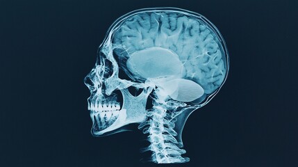 Detailed X Ray Image of Human Skull and Brain in Profile View