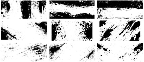 Grunge Ink Texture and Splatter Brush Elements, Abstract Distressed Paint Design Set