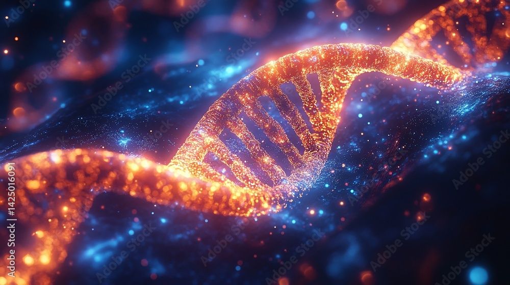 Poster abstract glowing dna strand particle effect genetic code science background