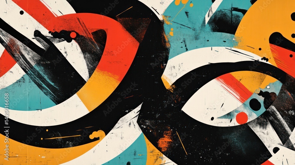 Aufkleber dynamic interplay of textured shapes and bold colors in an abstract artwork