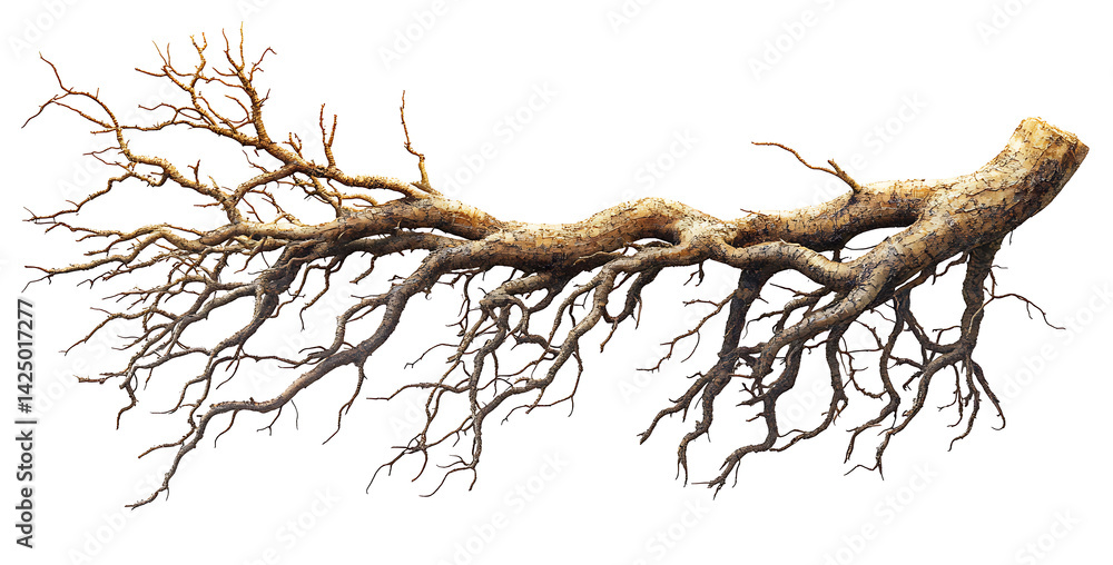 Poster bare branch with intricate twigs isolated on white background detailed tree element