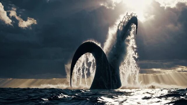 Gigantic sea monster emerging from ocean depths
