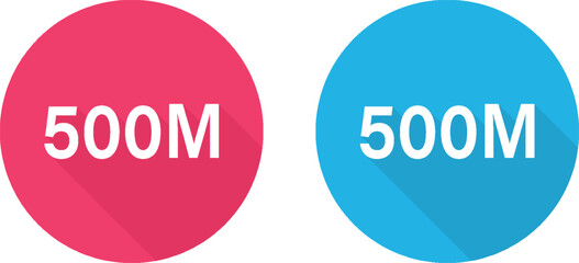 500M, Million Circular Icons Displaying in Red and Blue with Long Shadow.