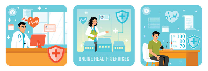 Online Healthcare Services Illustrations featuring doctors and patients