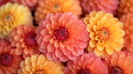 Vibrant dahlia blossoms in shades of peach and orange