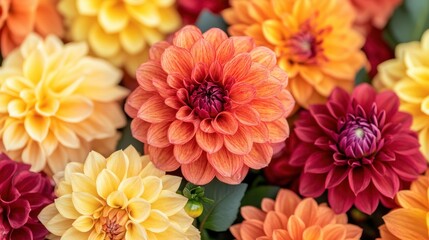 Vibrant dahlia blossoms in autumnal hues