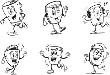 Fototapeta premium Funny coffee cup cartoon characters set vector illustration graphic design