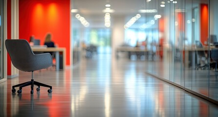 Obraz premium A chair is sitting in a large open office space