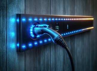 A blue and black charging station with a blue cord coming out of it