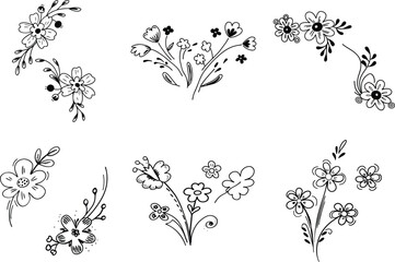 Fototapeta premium Hand drawn floral elements set sketch style flower decoration vector illustration