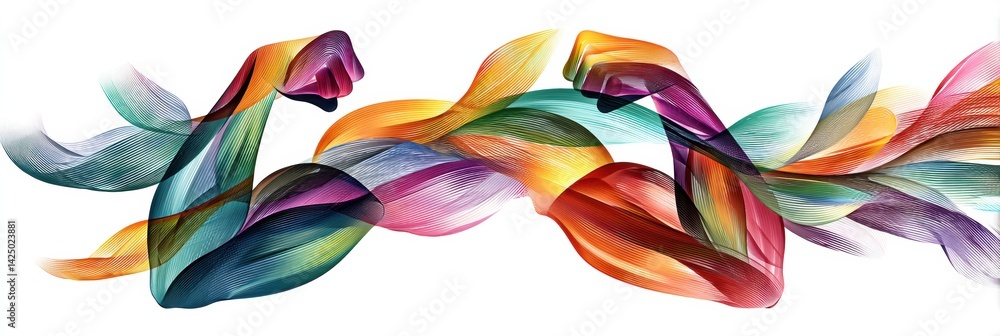 Poster muscle form created with vibrant rainbow ribbons representing strength and wellness in abstract art