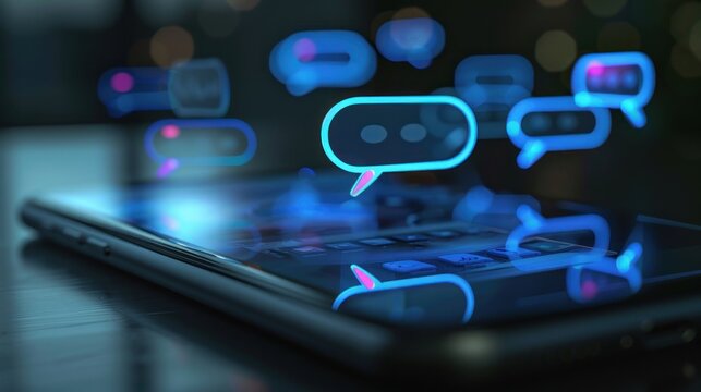 Close-up of a smartphone screen with multiple chat bubbles representing ongoing conversations, symbolizing digital communication.