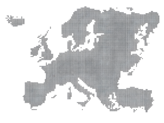 Abstract Metallic Grid Map Of Europe On Transparent Background
