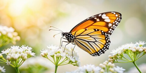 Fototapeta premium Chennai Plain Tiger Butterfly Low Light Photography White Flowers Macro Insect Wildlife India