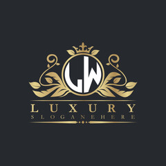 Luxury letter logo with crown initial monogram calligraphic.