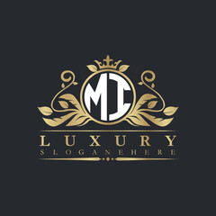 Luxury letter logo with crown initial monogram calligraphic.
