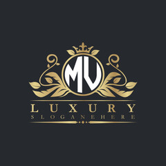 Luxury letter logo with crown initial monogram calligraphic.