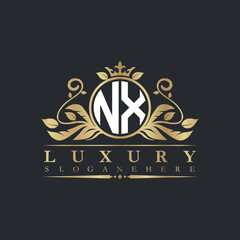 Luxury letter logo with crown initial monogram calligraphic.