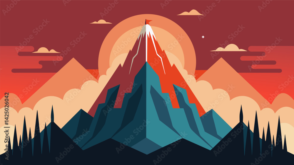 Aufkleber an abstract painting of a mountain range with one peak standing out as the tallest and most prominen