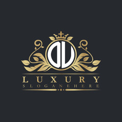 Luxury letter logo with crown initial monogram calligraphic.