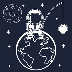 Astronaut Fishing on Earth T-Shirt: Funny Space Graphic Tee.