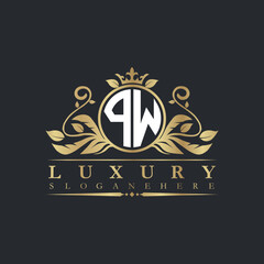 Luxury letter logo with crown initial monogram calligraphic.